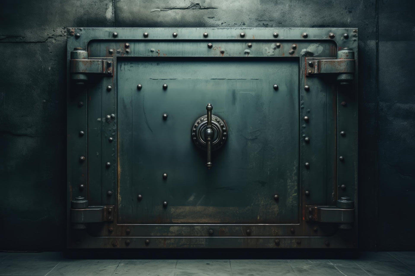 An old metal safe in a dark room
