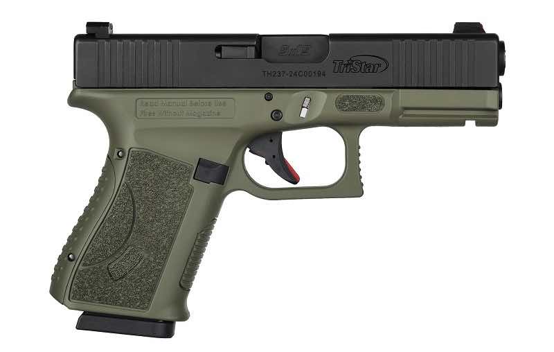 Green TriStar APOC handgun with a black slide, angled to the right.