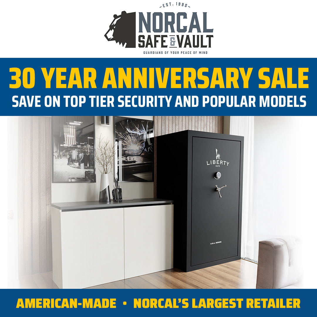 Advertisement for Norcal Safe & Vault's 30-year anniversary sale on security products.