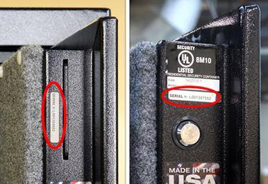 Serial number inside of safe door jam