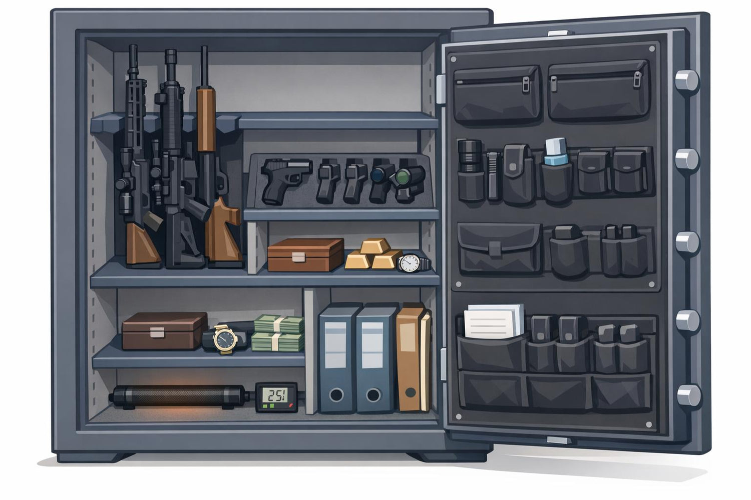 adjustable shelving,custom safe interior,foam inserts