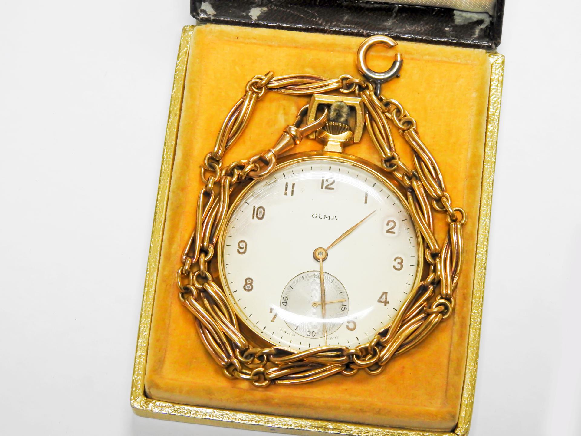 Antique golden pocket watch heinicke zurich olma in original box