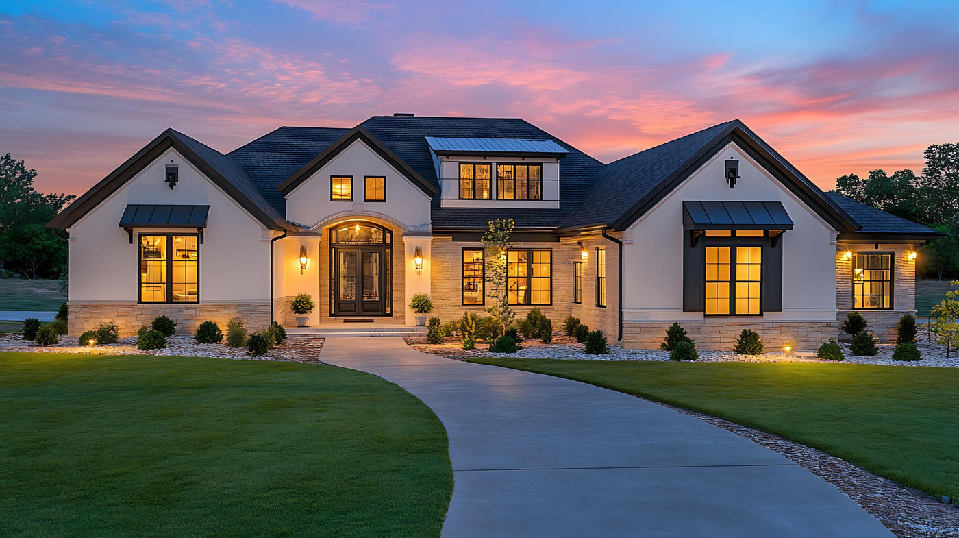 Luxury Home Glows Amidst Tranquil Evening Light