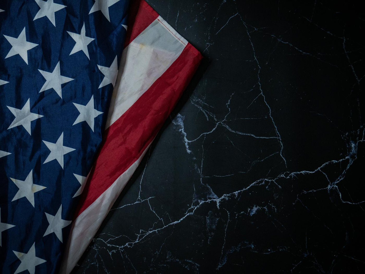 The  Flag of  United States of America  on marble  image for American freedom and Independence or Background with copy space concept.