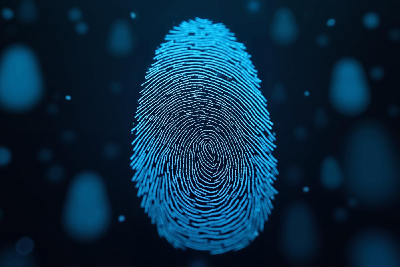 futuristic close up view of blue fingerprint on black background ,
