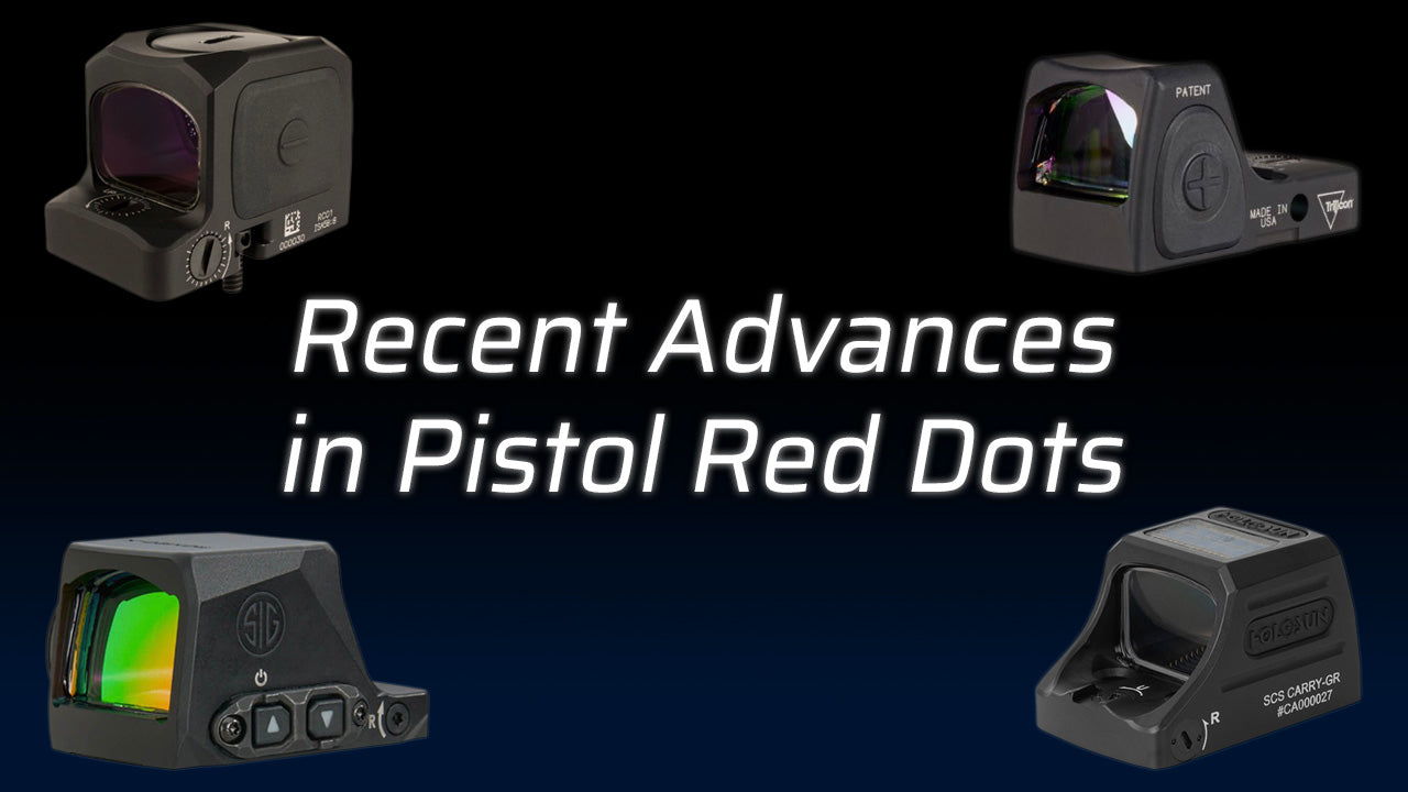 Recent advances in pistol red dot sights with various models displayed.