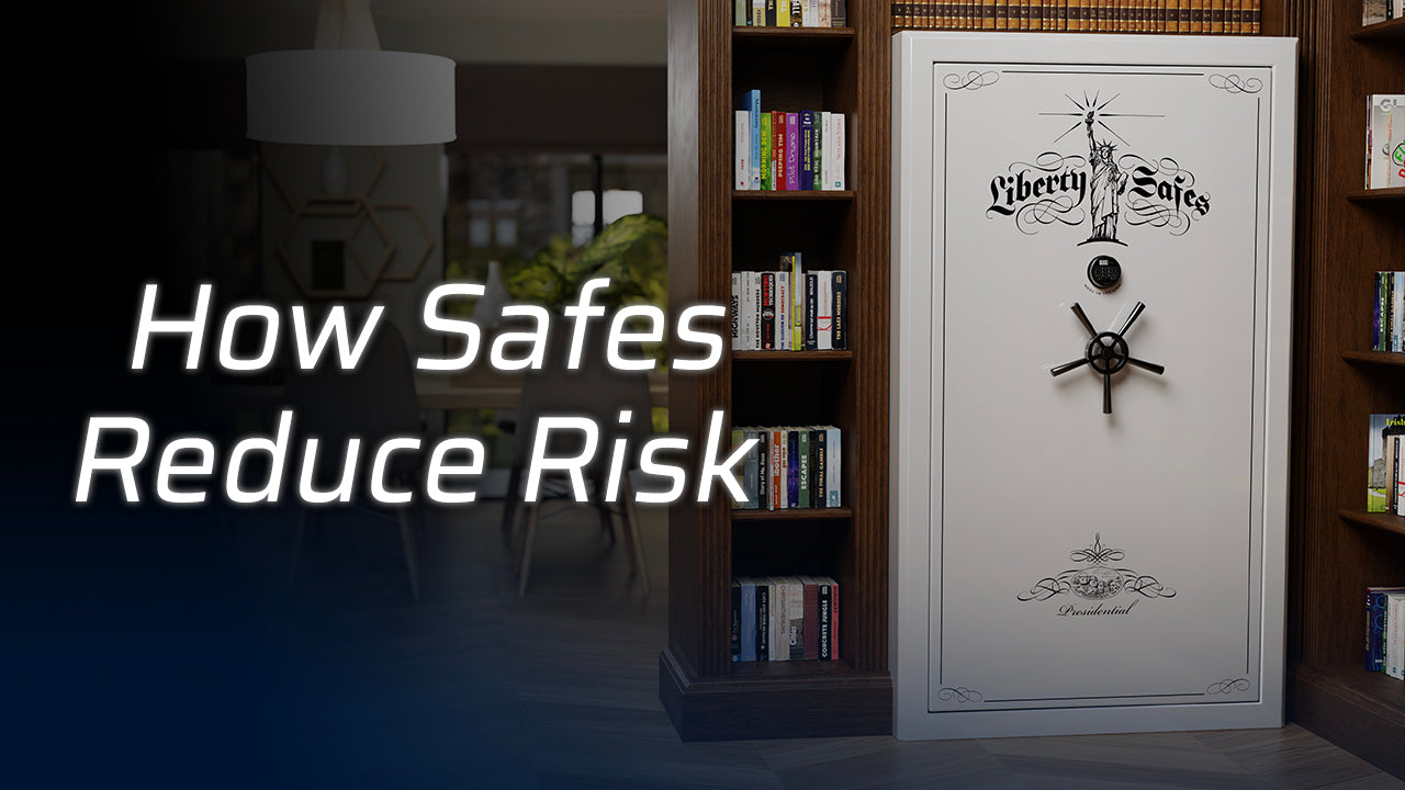 Text overlay: "How Safes Reduce Risk" with a safe in the background.