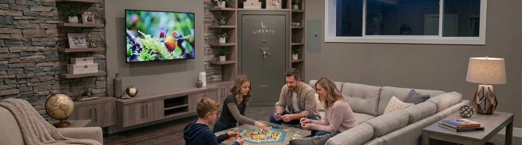 A Liberty safe is built in to a family room