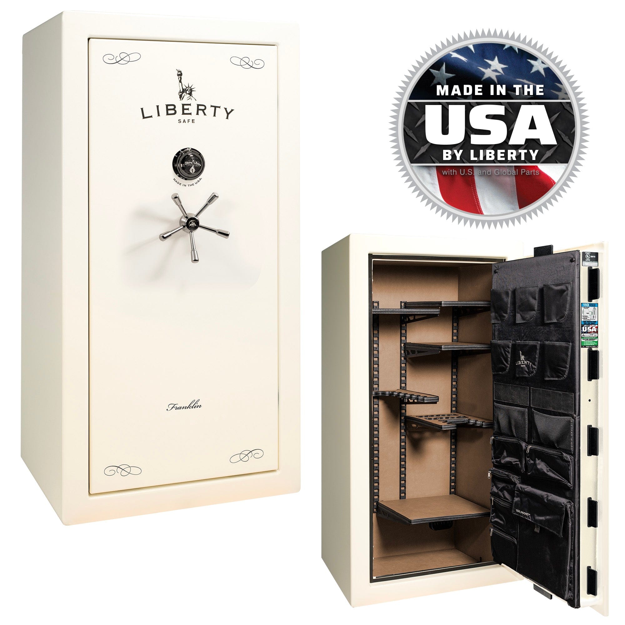 Franklin 29 OPTIONS_HIDDEN_PRODUCT Liberty Safe White Gloss / Camel Faux Leather / Black Chrome Hardware / Mechanical Lock