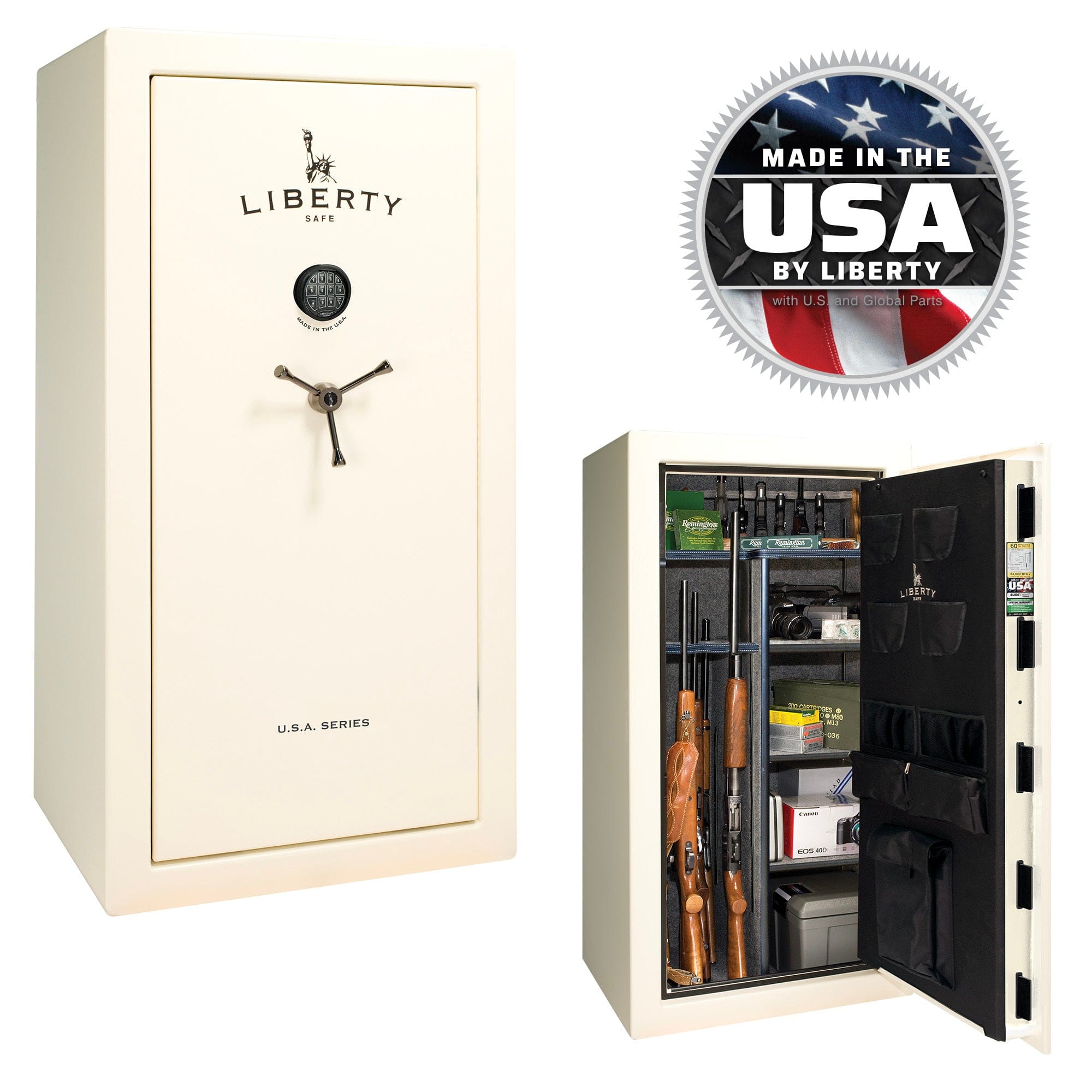 USA 30 OPTIONS_HIDDEN_PRODUCT Liberty Safe White Gloss / Gray Fabric / Black Chrome Hardware / SecuRam TopLit