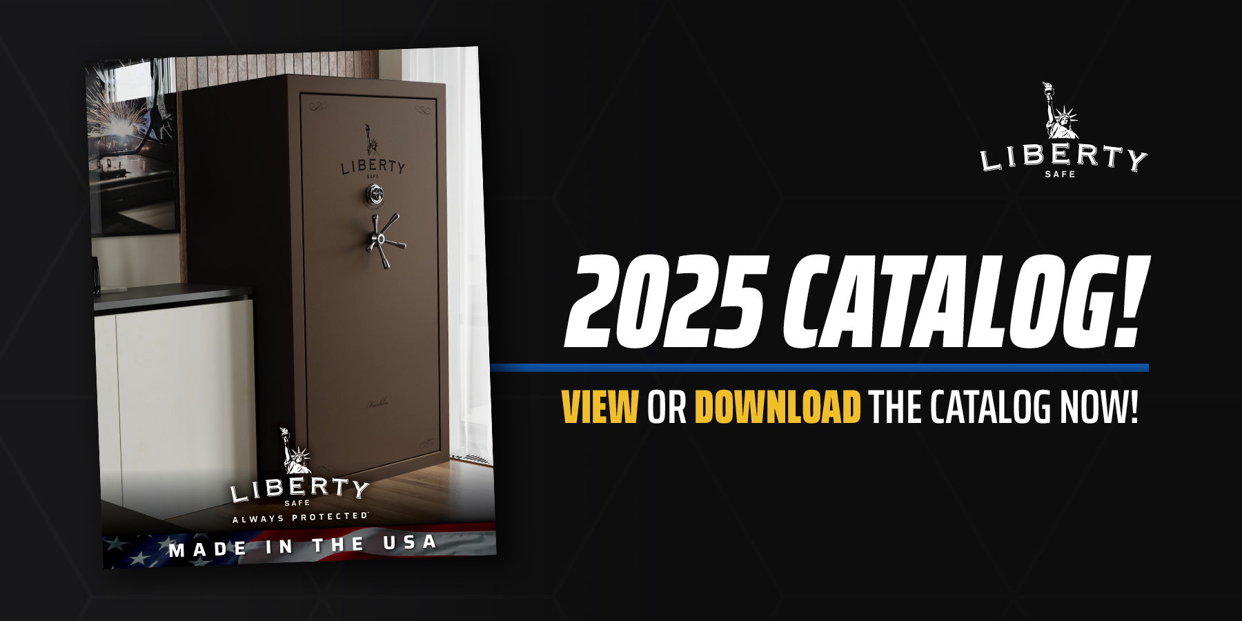 2025 catalog advertisement featuring a safe and download options.